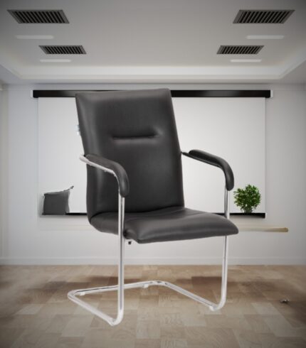 VJ-1136-Black Leather Office Visitor Chair Fixed Stand
