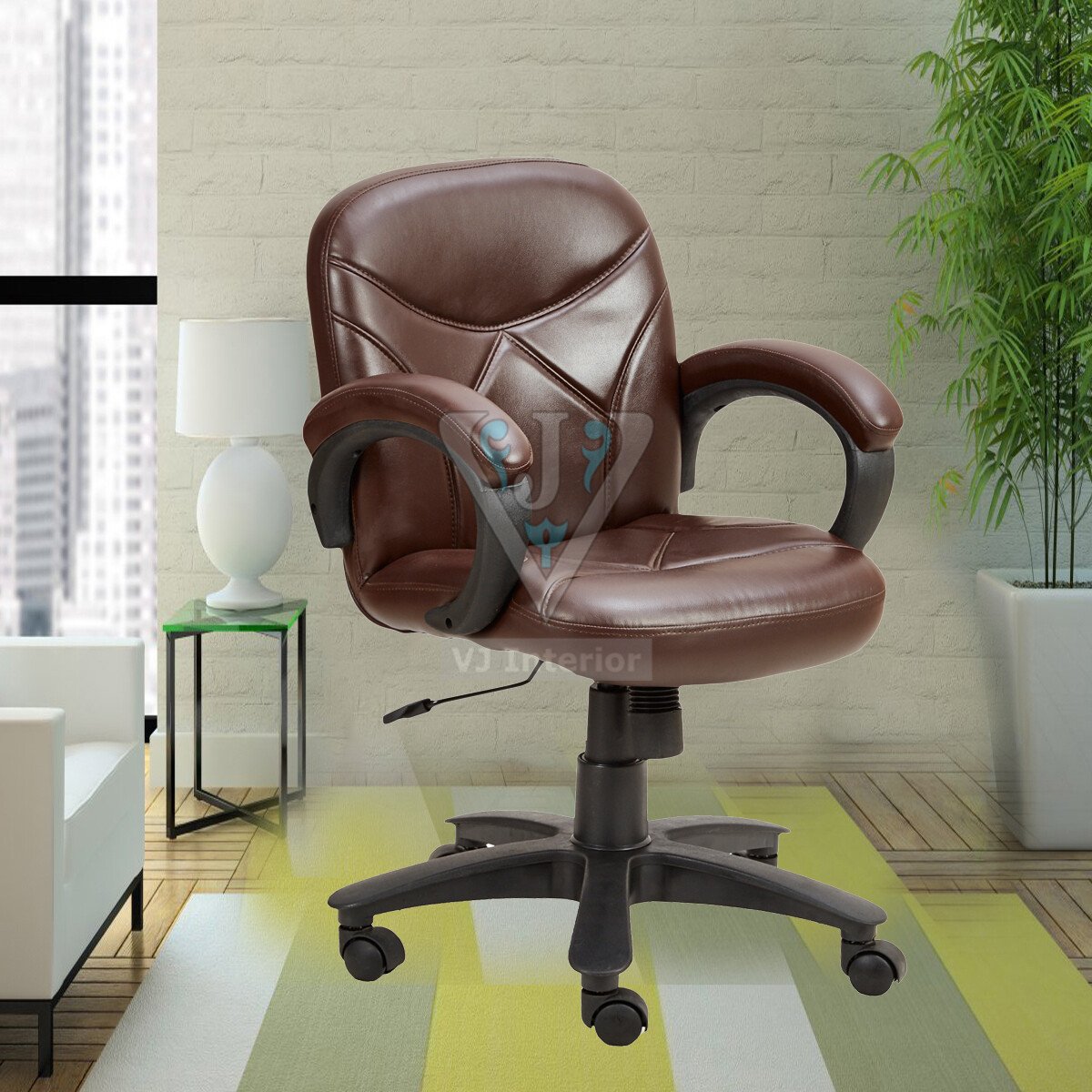 Low Back Leather Revolving Office Chair In Brown Color Online